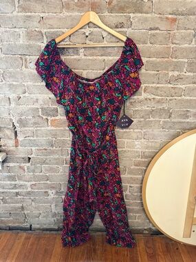 Ava & Viv Purple Floral One-Shoulder Maxi Dress with Green & Orange Accents